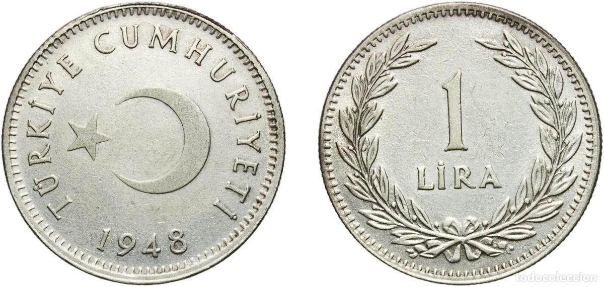 Material numism&aacute;tico: Turkey Republic 1948 1 Lira Silver (.600) (Copper .400) (16869000) 7.47g AU KM 883 Sch&ouml;n 403