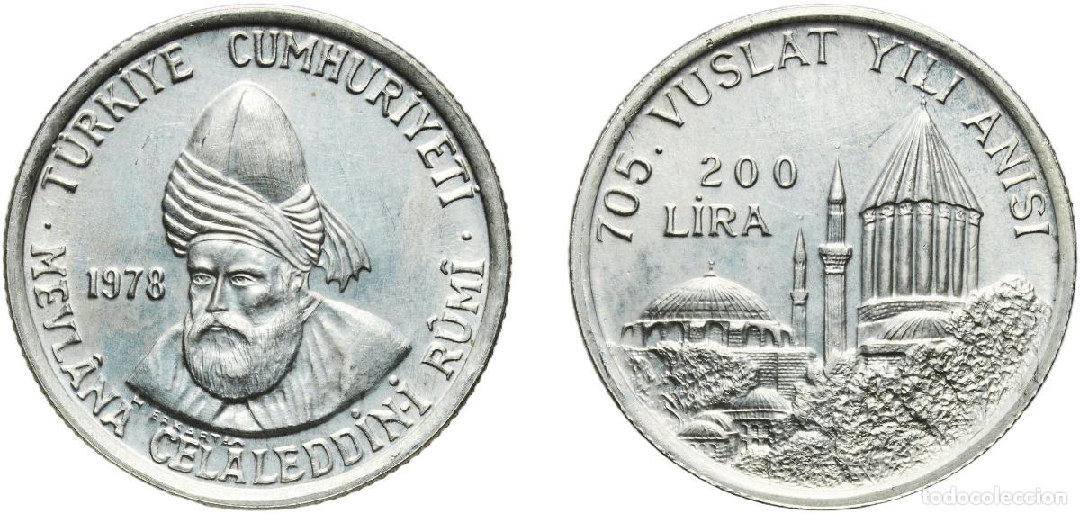 Material numism&aacute;tico: Turkey Republic 1978 200 Lira (Jalaladdin Rumi) Silver (.830) Turkish State Mint (10000) 9g UNC KM
