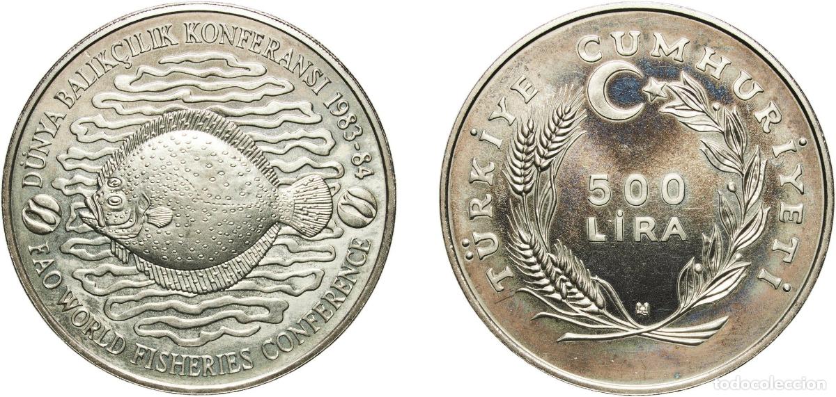 Material numism&aacute;tico: Turkey Republic 1984 500 Lira (FAO World Fisheries Conference) Copper-nickel Royal Mint (3906) 28.5
