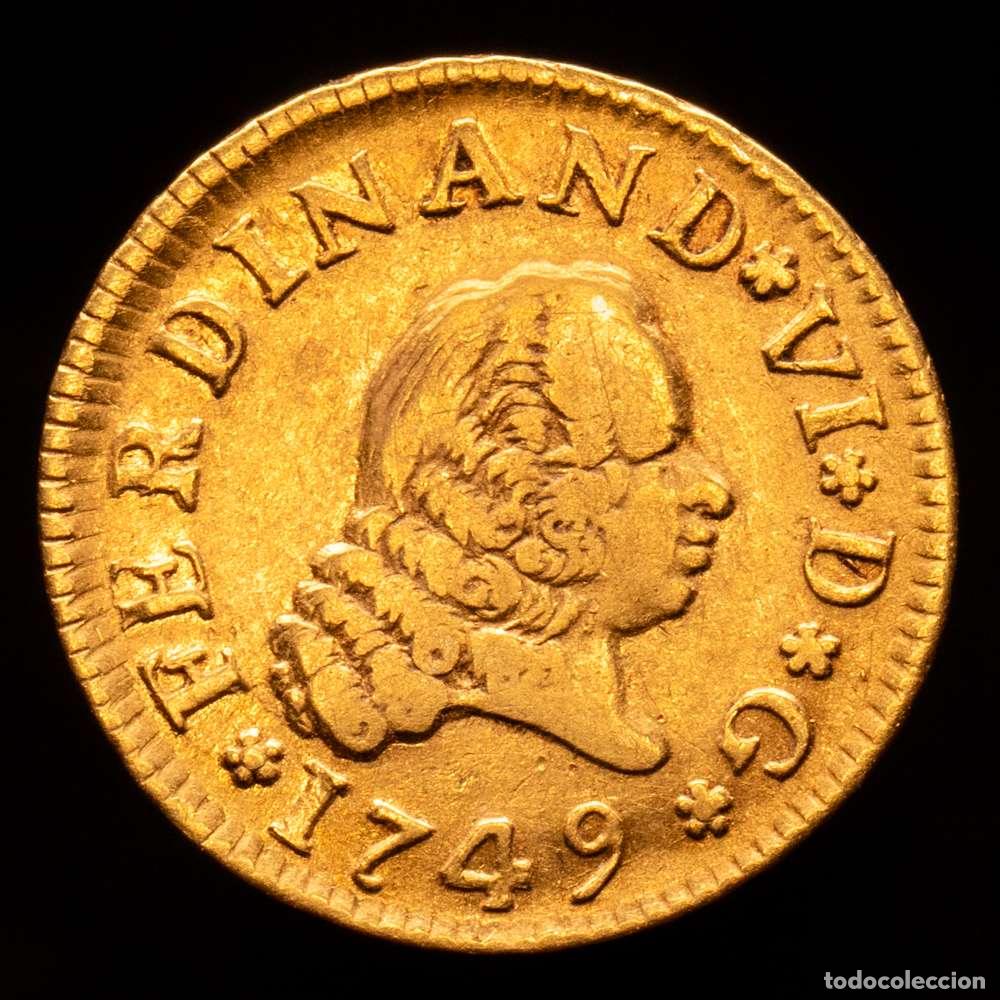 Material numism&aacute;tico: Fernando VI (1746-1759). 1/2 escudo. 1749. Madrid. JB. (Cal-551). Au. 1,75 g. Segundo busto. MBC+.