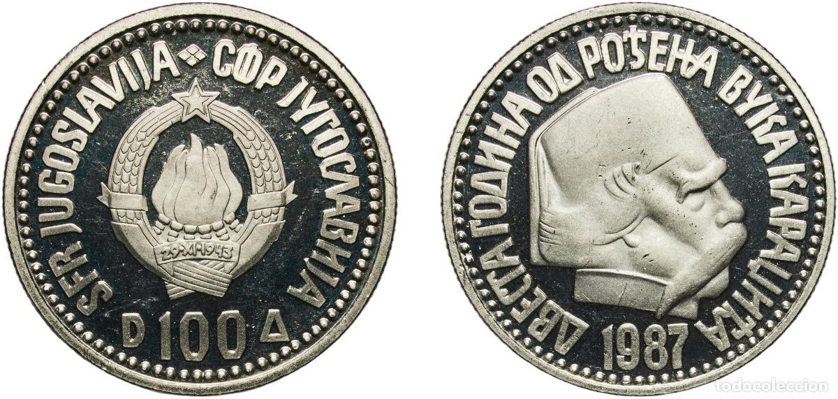 Material numism&aacute;tico: Yugoslavia Socialist Federal Republic 1987 100 Dinara PROOF (Birth of Vuk Karadžić) Nickel brass (6