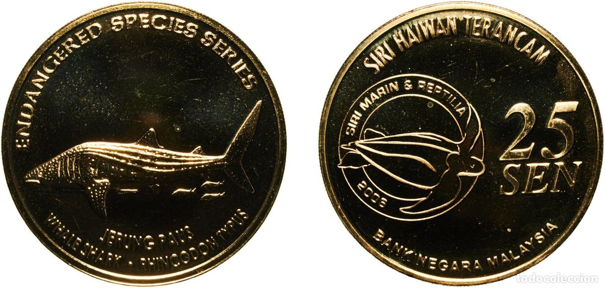 Material numism&aacute;tico: Malaysia Federal elective constitutional monarchy 2006 25 Sen - Agong XII (Whale Shark) Brass Shah