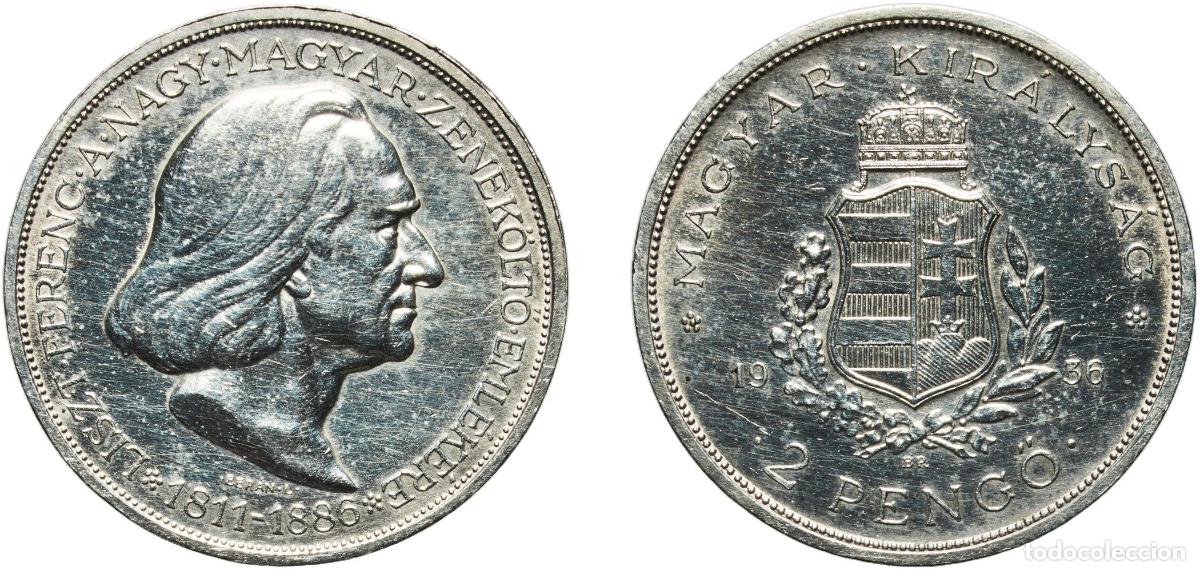 Material numism&aacute;tico: Hungary Kingdom 1936 2 Pengő - Mikl&oacute;s Horthy (Death of Liszt) Silver (.640) Hungarian mint (200000)