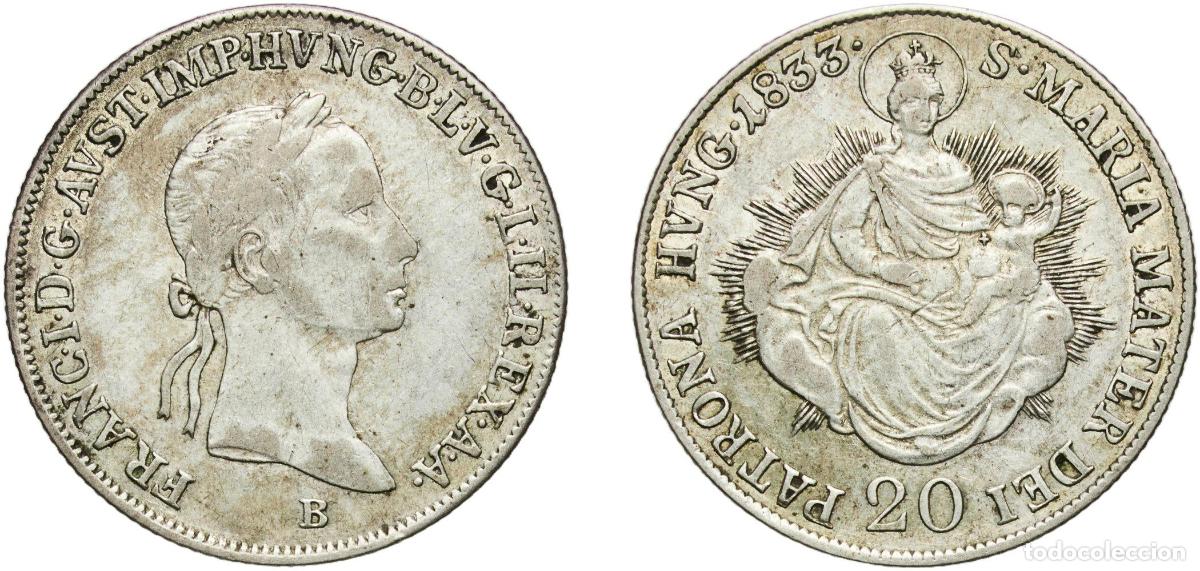 Material numism&aacute;tico: Hungary Kingdom 1833 B 20 Kreuzers - Francis I Silver (.583) Kremnica Mint 6.67g XF &Eacute;H 1383 H 1985