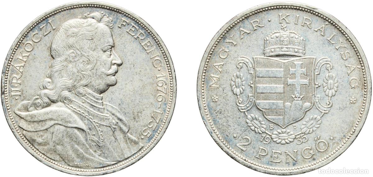 Material numism&aacute;tico: Hungary Kingdom 1935 2 Pengő - Mikl&oacute;s Horthy (Death of R&aacute;k&oacute;czi) Silver (.640) Hungarian mint (10000