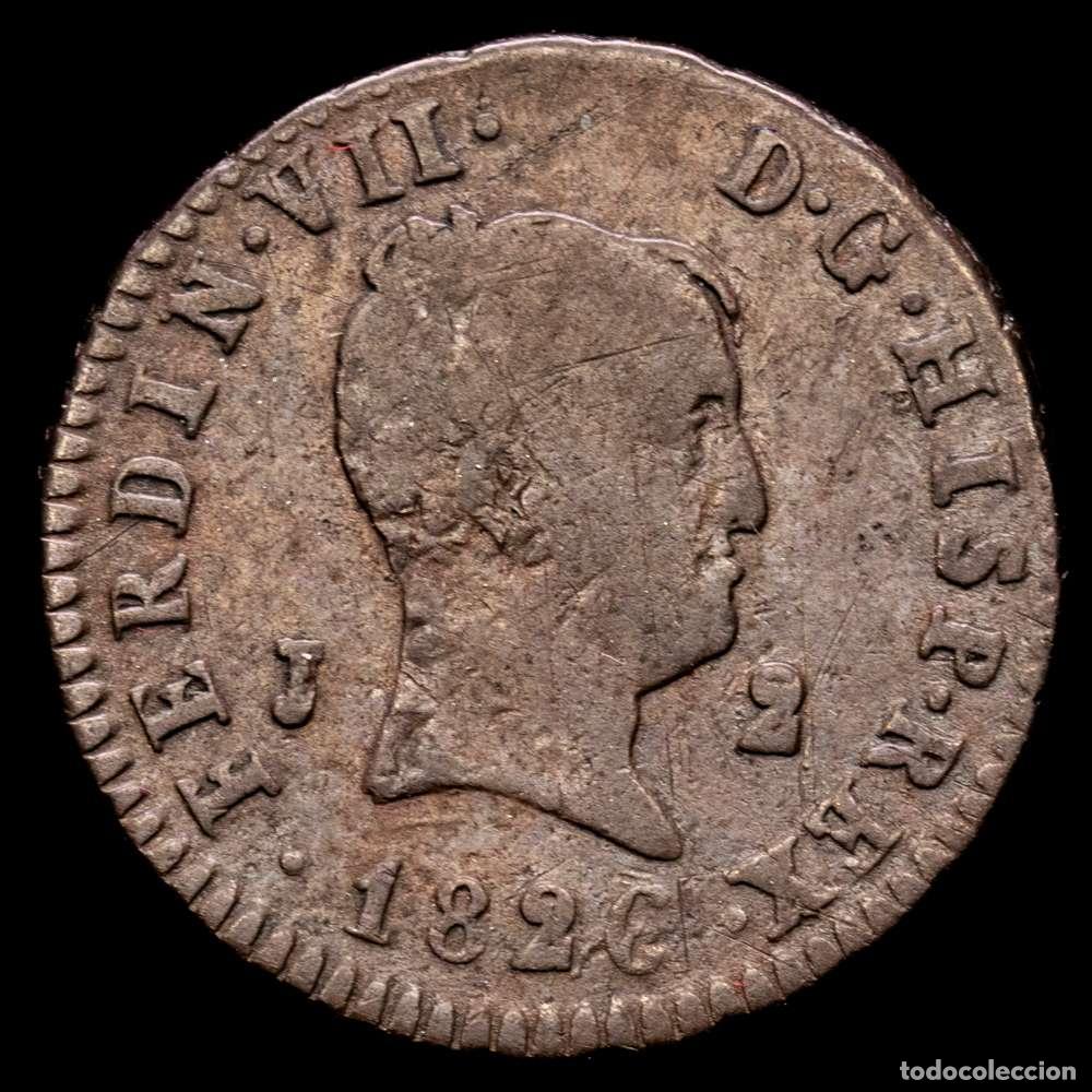 Material numism&aacute;tico: Fernando VII (1808-1833). 2 maraved&iacute;s. 1826. Jubia. (Cal-137). Ae. 2,78 g. Tipo &rdquo;Cabez&oacute;n&rdquo;. MBC-.