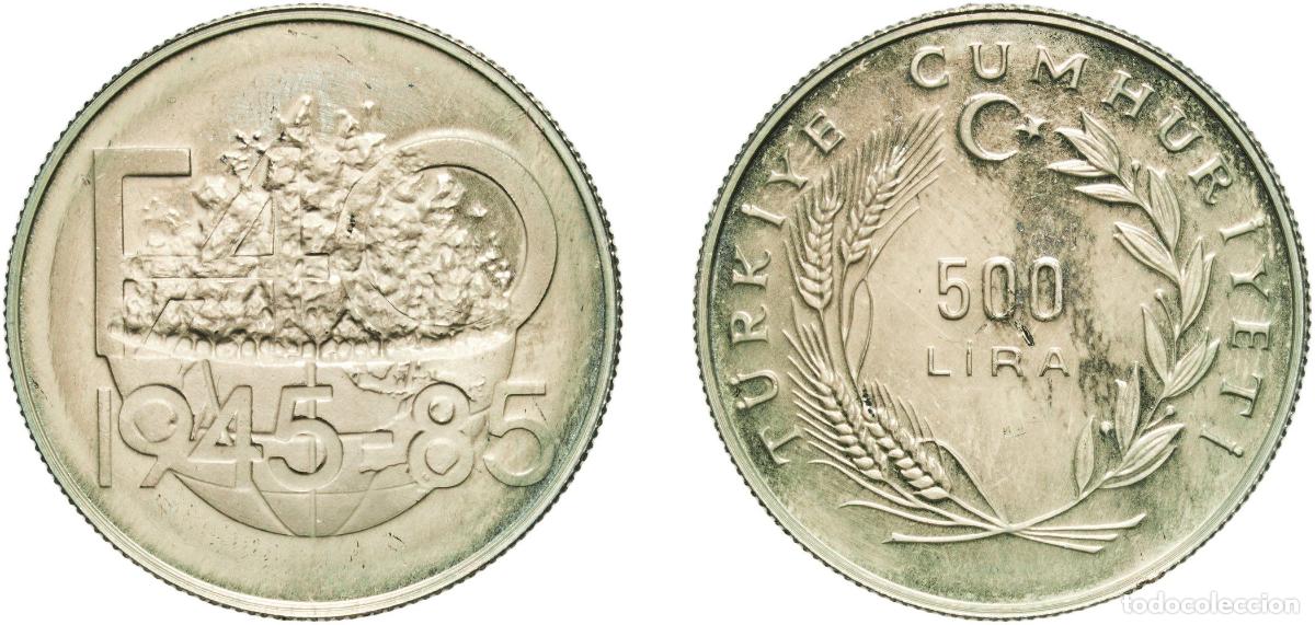 Material numism&aacute;tico: Turkey Republic 1985 500 Lira (40th Anniversary of FAO) Copper-nickel (3785) 12.12g PF KM 979