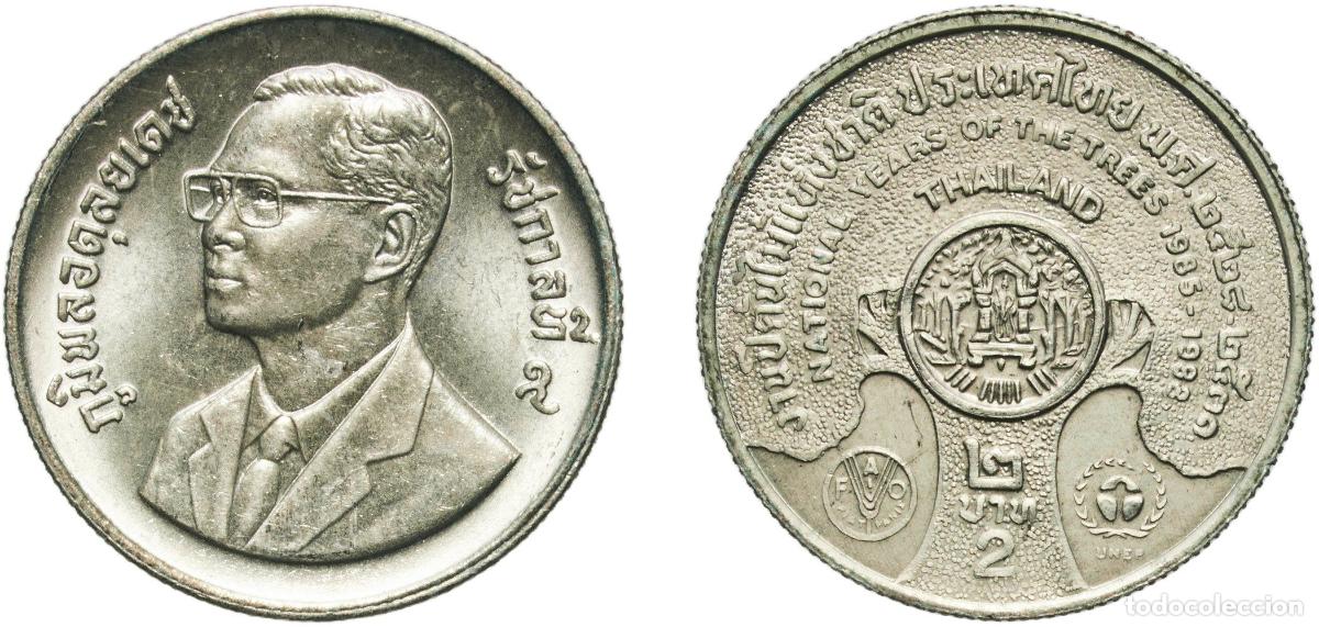 Material numism&aacute;tico: Thailand Kingdom 2528 (1985) 2 Baht - Rama IX (Year of the Trees) Copper-nickel clad copper (3000