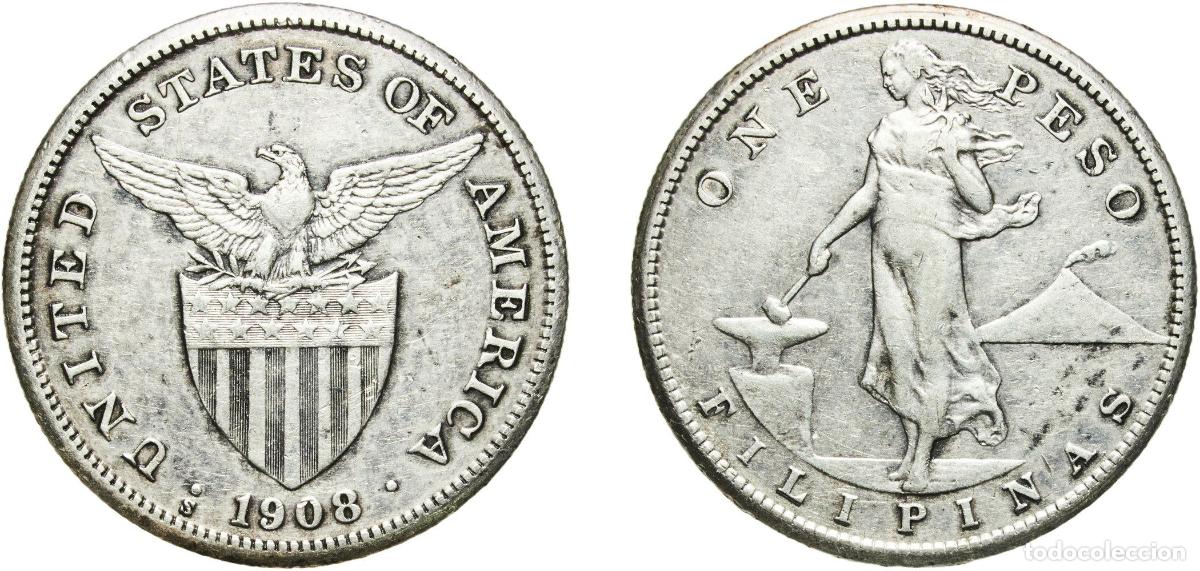 Material numism&aacute;tico: Philippines Insular Government 1908 S 1 Peso (Small type) Silver (.800) (Copper .200) San Francisco