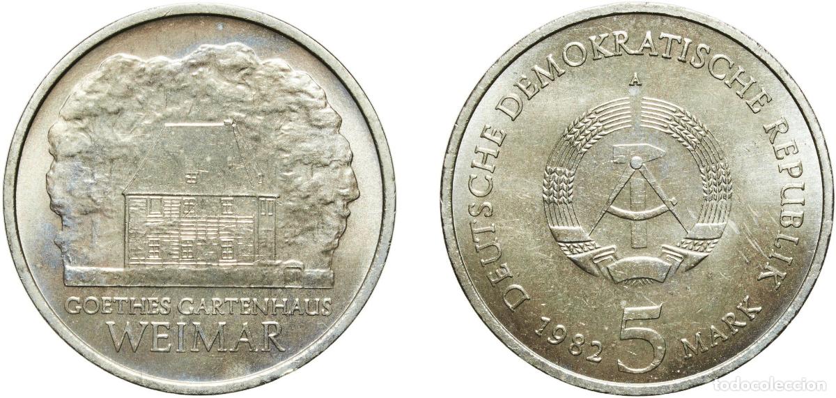 Material numism&aacute;tico: Germany German Democratic Republic Democratic republic 1982 A 5 Mark (Goethe's Weimar Cottage) Nick