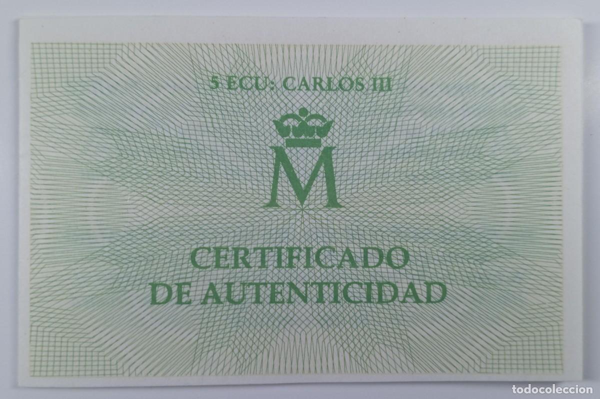 Material numism&aacute;tico: Certificado para la moneda de 5 ecu de 1992 (Madrid Capital Europea de la Cultura 1992)