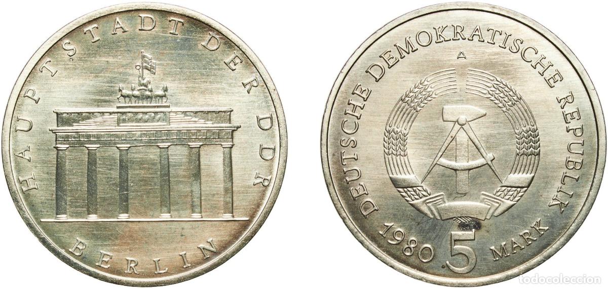 Material numism&aacute;tico: Germany German Democratic Republic Democratic republic 1980 A 5 Mark (Brandenburg Gate) Copper-nick
