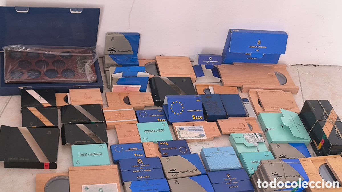 Material numism&aacute;tico: Lote FNMT Cajas vac&iacute;as con certicados de monedas de plata, ecu, series y ediciones limitadas