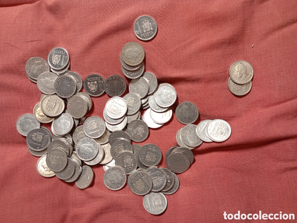 Material numism&aacute;tico: Lote de 100 monedas de 1 peseta aluminio