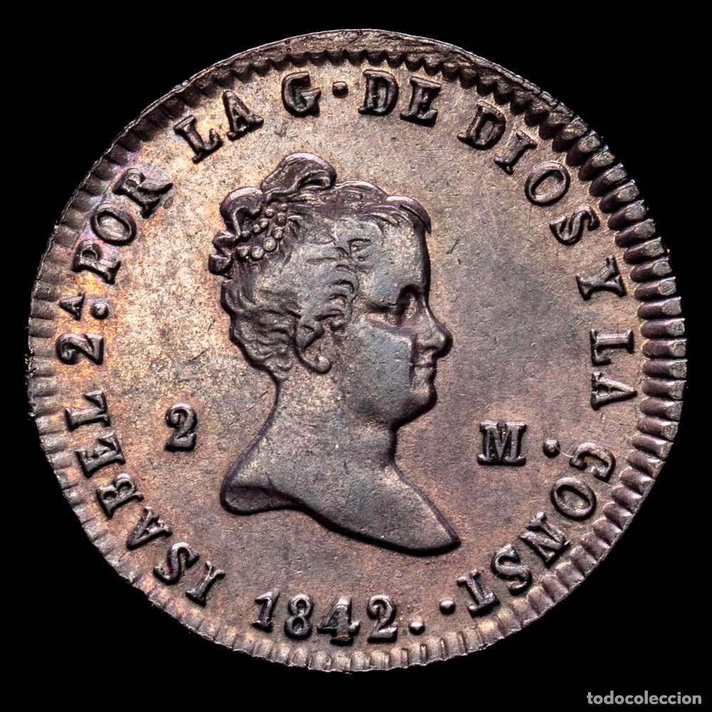 Material numism&aacute;tico: Isabel II (1833-1868). 2 maraved&iacute;s. 1842. Segovia. (Cal-54). Ae. 2,09 gramos. EBC+.