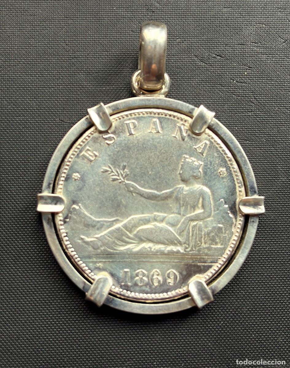 Material numism&aacute;tico: Espa&ntilde;a - colgante con moneda de 5 pts de plata Isabel II - a&ntilde;o 1869 - ver fotos