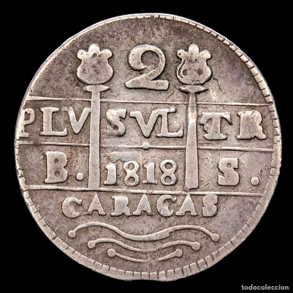 Material numism&aacute;tico: Fernando VII. 1818 Caracas. BS. 2 reales. (AC.729). Leones y Castillos. Escaso. 4,65 gramos. VF.