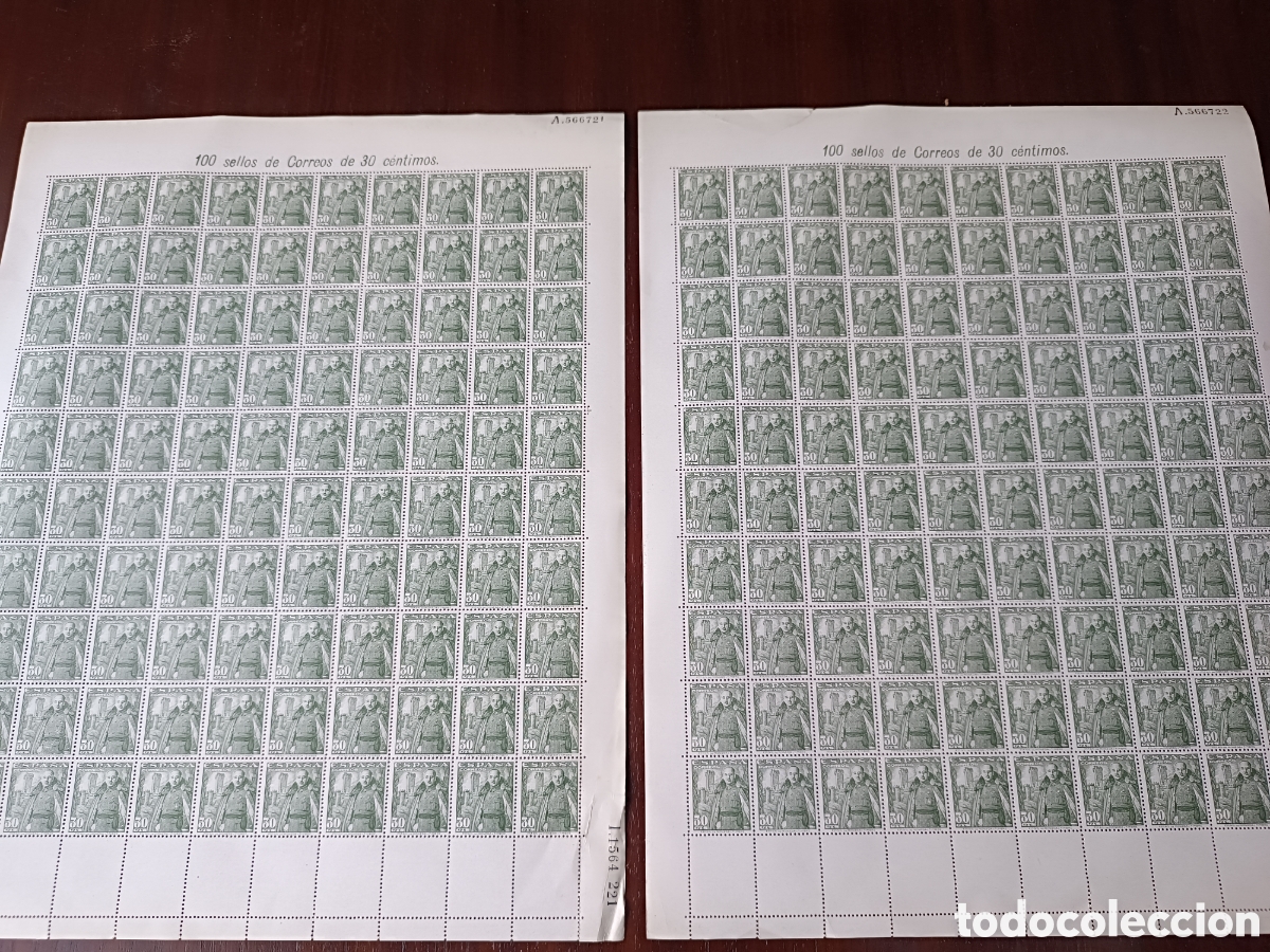 Material numism&aacute;tico: Pliegos de 100 sellos de 30 cts. de Franco
