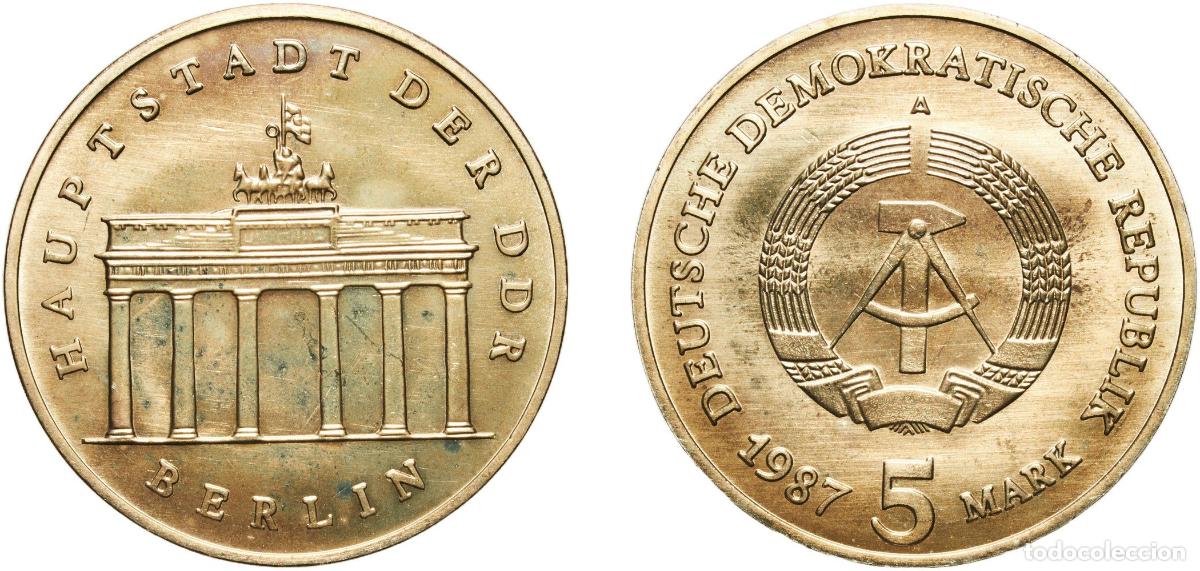 Material numism&aacute;tico: Germany German Democratic Republic Democratic republic 1987 A 5 Mark (Brandenburg Gate) Copper-nick