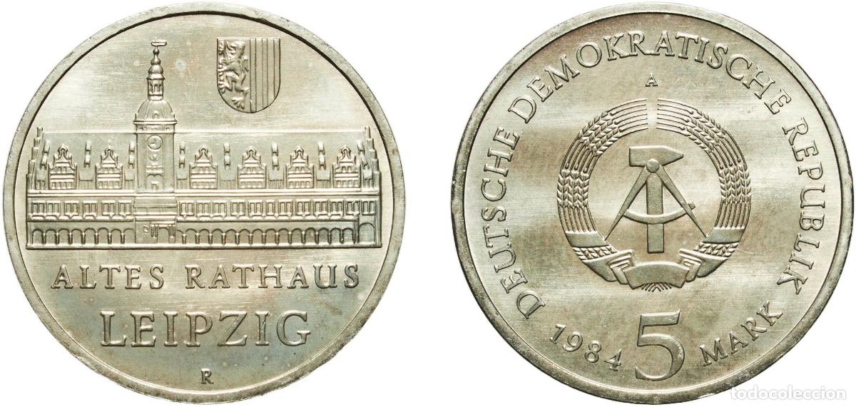 Material numism&aacute;tico: Germany German Democratic Republic Democratic republic 1984 A 5 Mark (Leipzig Old City Hall) Copper