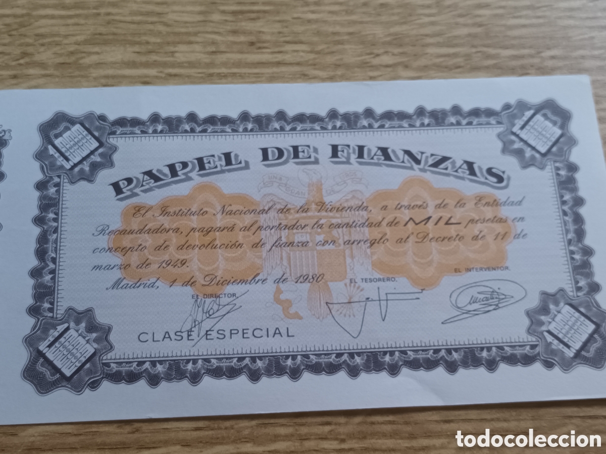 Material numism&aacute;tico: PAPEL DE FIANZAS VALOR 1000 PESETAS A&Ntilde;O 1980