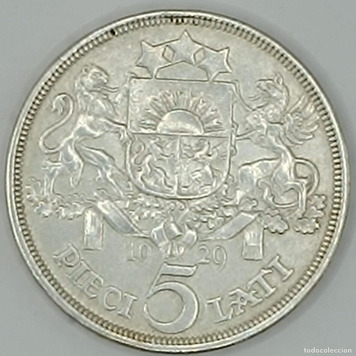 Material numism&aacute;tico: Moneda 5 Lati Letonia Plata 1931