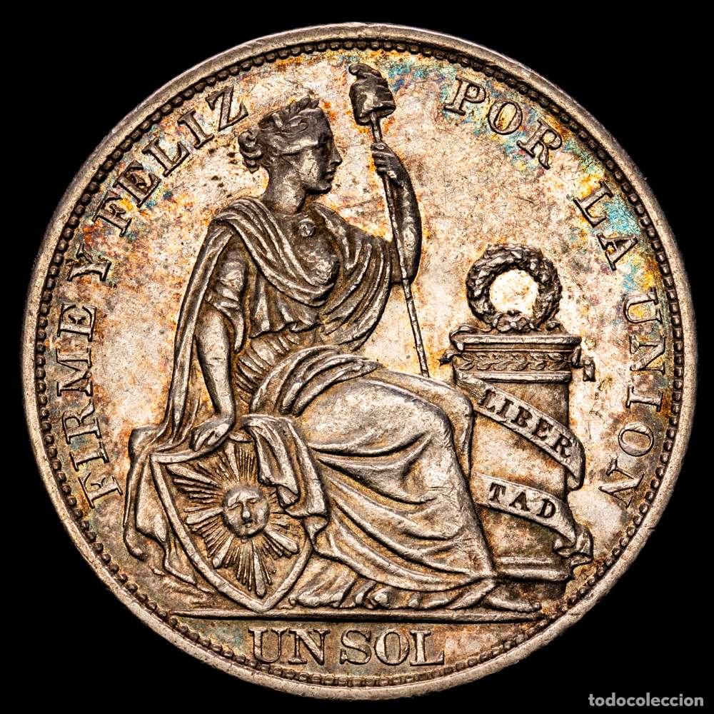 Material numism&aacute;tico: Per&uacute;. 1 sol. 1895. Lima. TF. (Km-196.26). Ag. 24,93 g. Brillo original. Bella p&aacute;tina. EBC+.