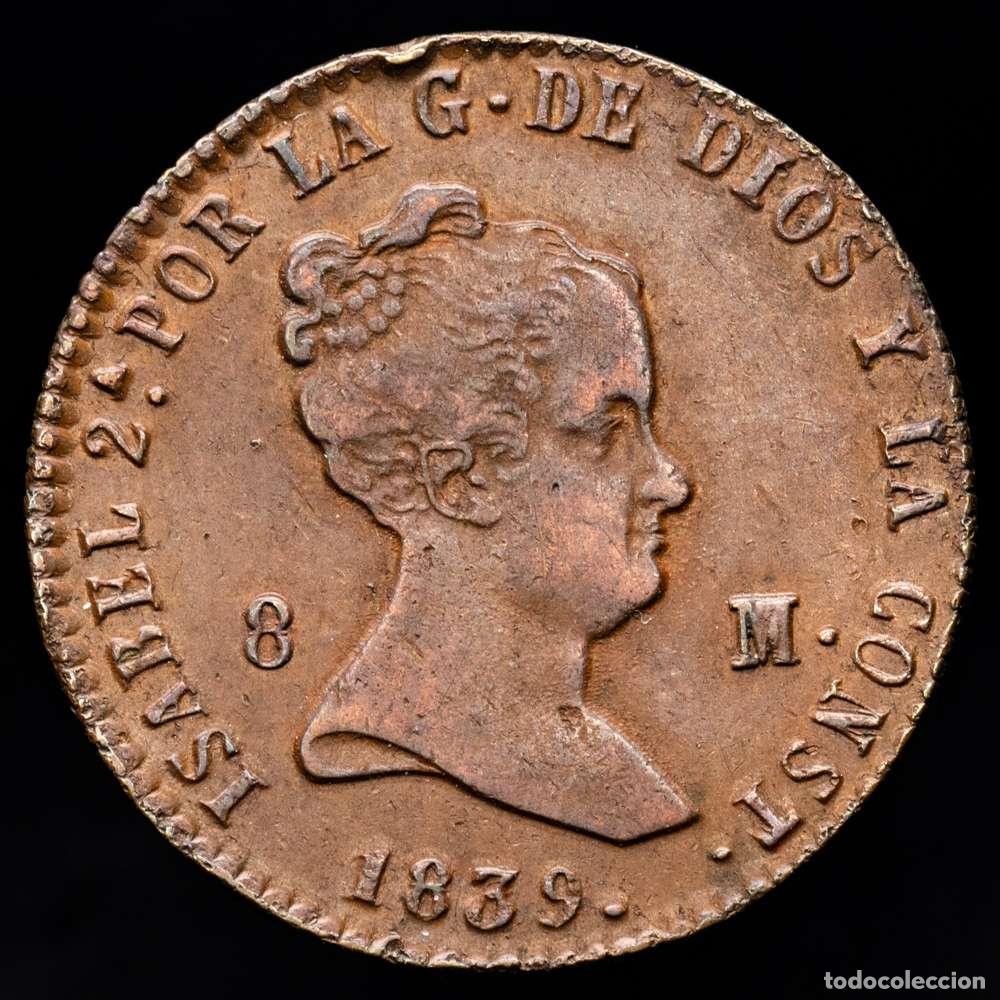 Material numism&aacute;tico: Isabel II. 1839 Segovia. 8 maraved&iacute;es. (AC.125). Peque&ntilde;o golpecito. Escasa. 9,71 gramos. EBC-.