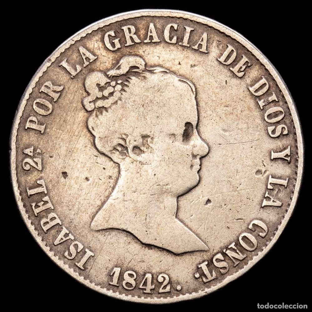 Material numism&aacute;tico: Isabel II (1833-1868). 10 reales. 1842. Sevilla. RD. (Cal-543). Ag. 13,05 gramos. Rara. BC+.