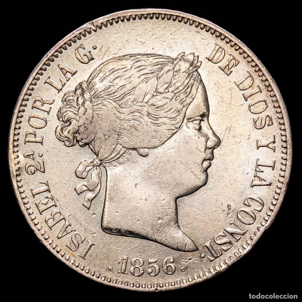 Material numism&aacute;tico: Isabel II (1833-1868). 20 reales. 1856. Madrid. (Cal-612). Ag. 25,81 gramos. Peque&ntilde;as marcas. MBC+.