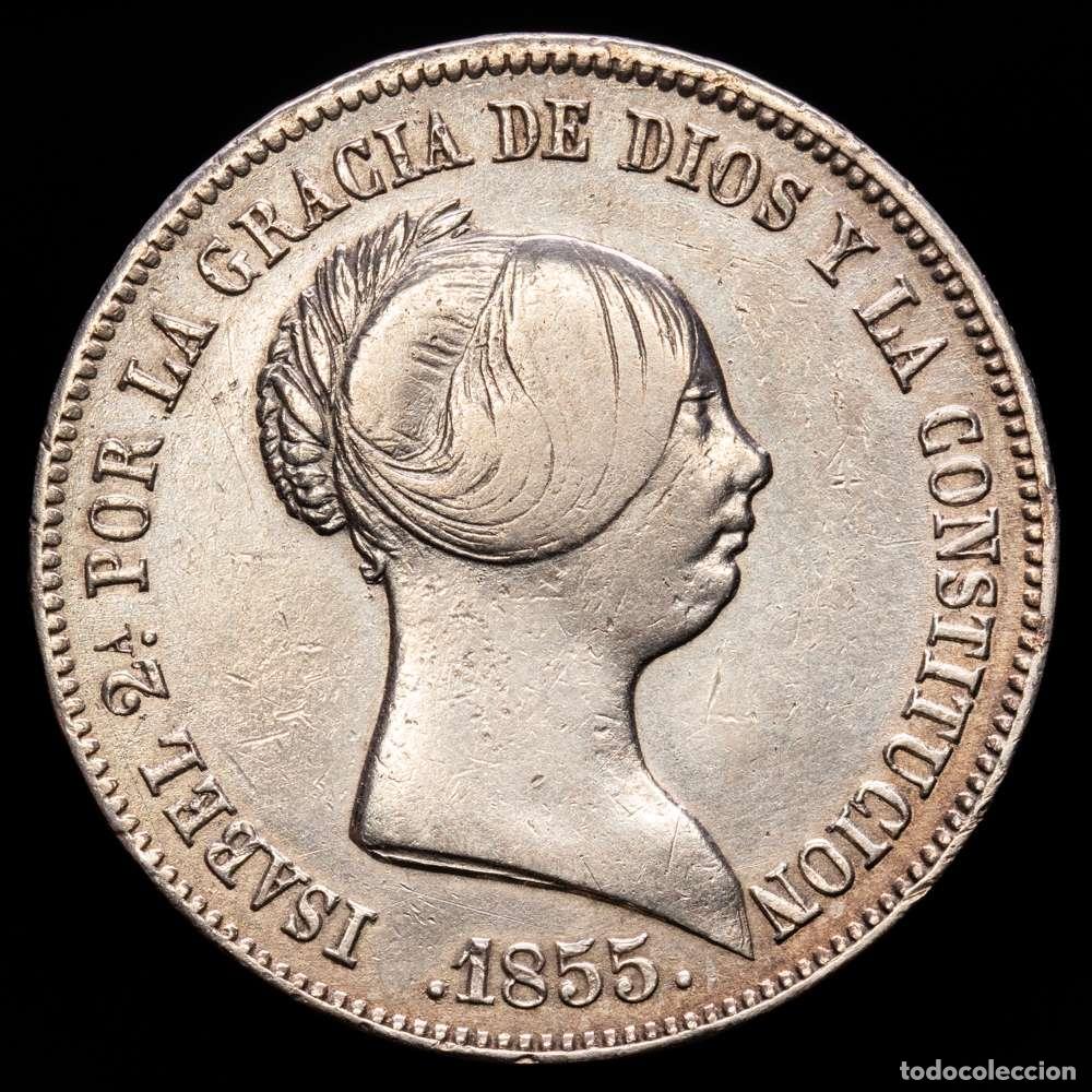 Material numism&aacute;tico: Isabel II (1833-1868). 20 reales. 1855. Sevilla. (Cal-632). Ag. 25,76 gramos. MBC+.