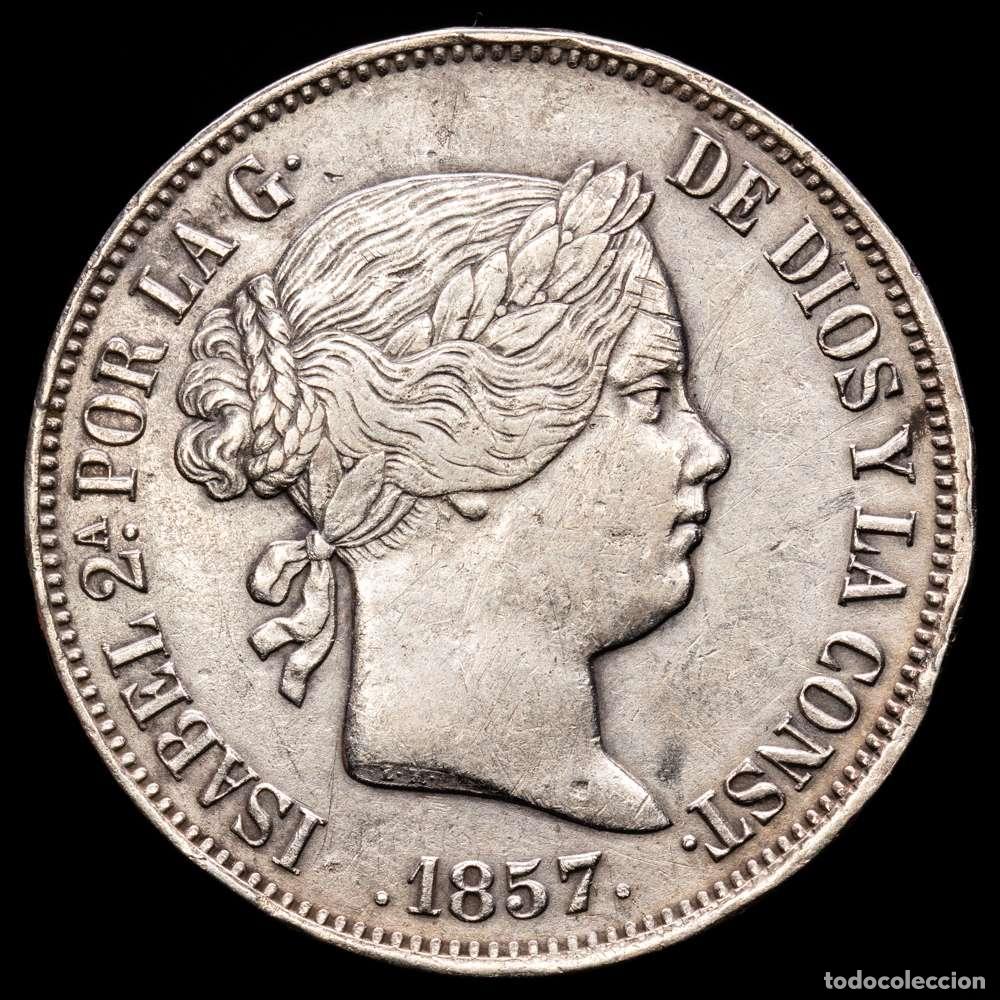 Material numism&aacute;tico: Isabel II (1833-1868). 20 reales. 1857. Madrid. (Cal-614). Ag. 25,74 gramos. MBC+.