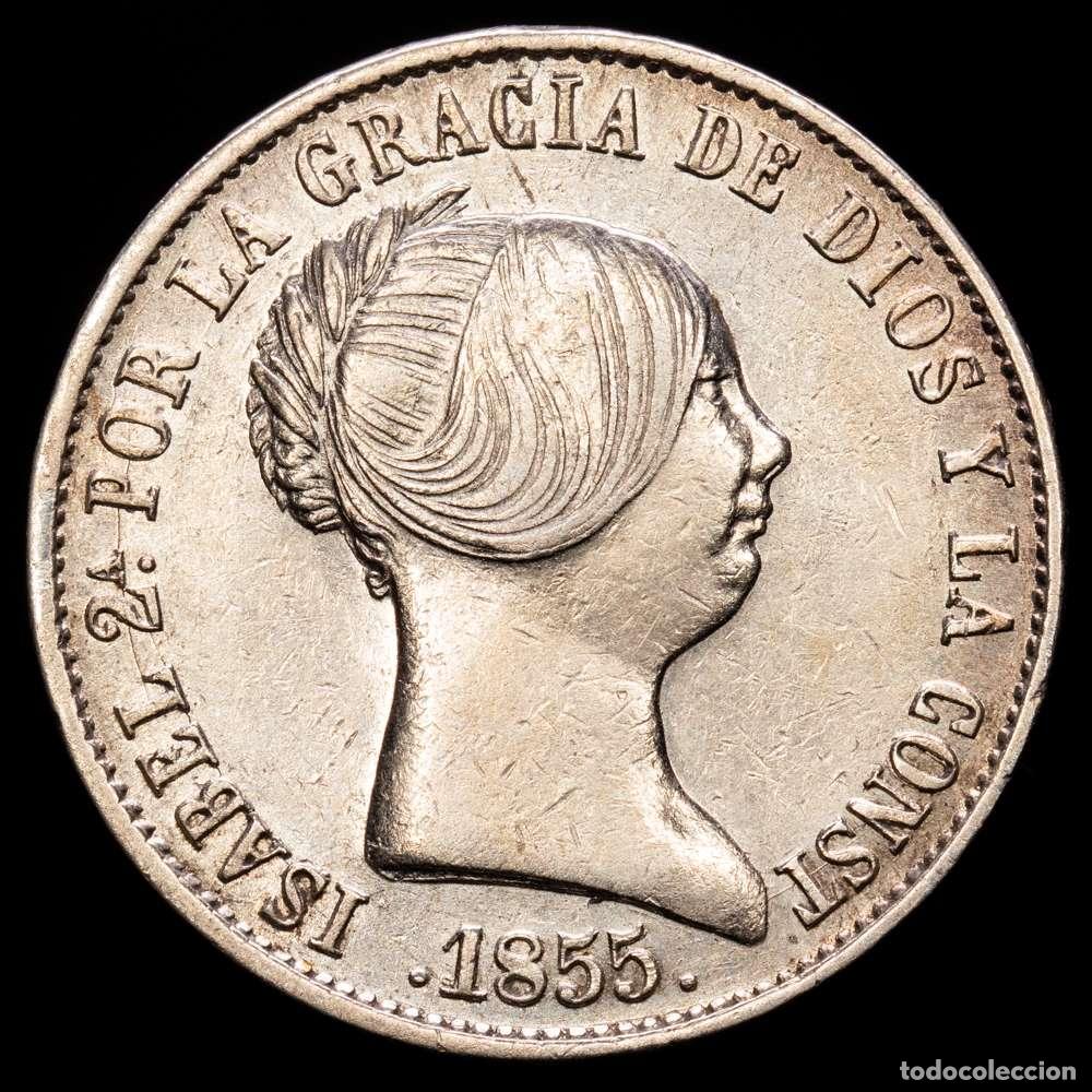 Material numism&aacute;tico: Isabel II (1833-1868). 10 reales. 1855. Barcelona. (Cal-510). Ag. 12,88 gramos. MBC+.