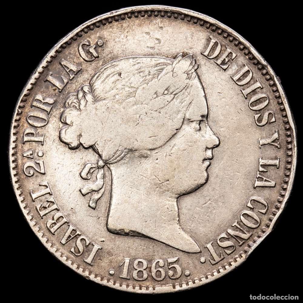 Numismatisches Material: Isabel II (1833-1868). 50 centavos. 1865. Manila. (Cal-662). Ag. 12,81 gramos. BC+.
