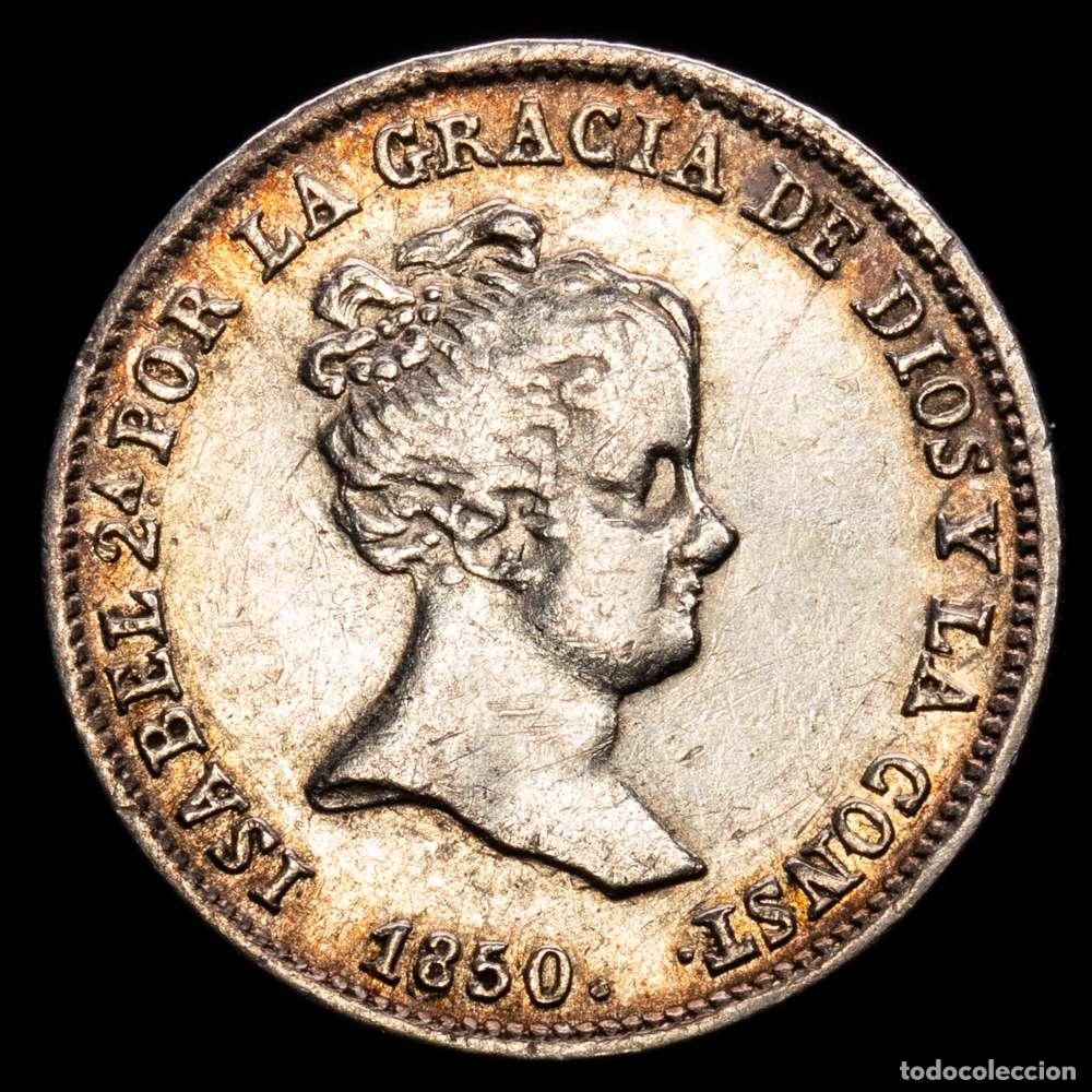 Material numism&aacute;tico: Isabel II (1833-1868). 1 real. 1850. Sevilla. RD. (Cal-318). Ag. 1,31 g. Ligera p&aacute;tina. MBC+.