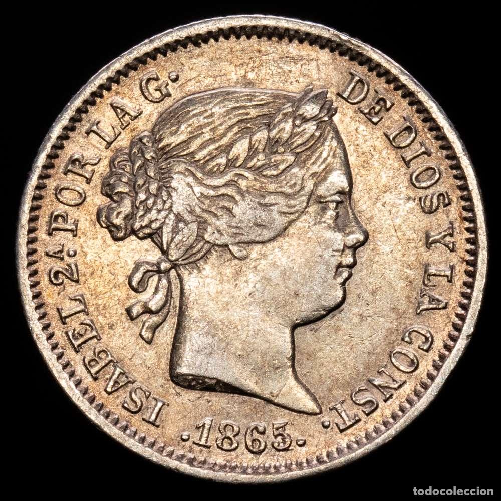 Material numism&aacute;tico: Isabel II (1833-1868). 10 c&eacute;ntimos de escudo. 1865. Sevilla. (Cal-342). Ag. 1,27 gramos. MBC+. Tono.