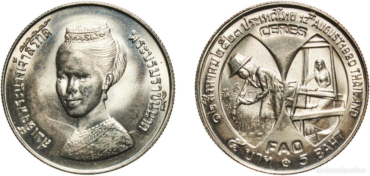 Material numism&aacute;tico: Thailand Kingdom BE 2523 (1980) 5 Baht - Rama IX (Queen Sirikit; FAO) Copper-nickel clad copper (90