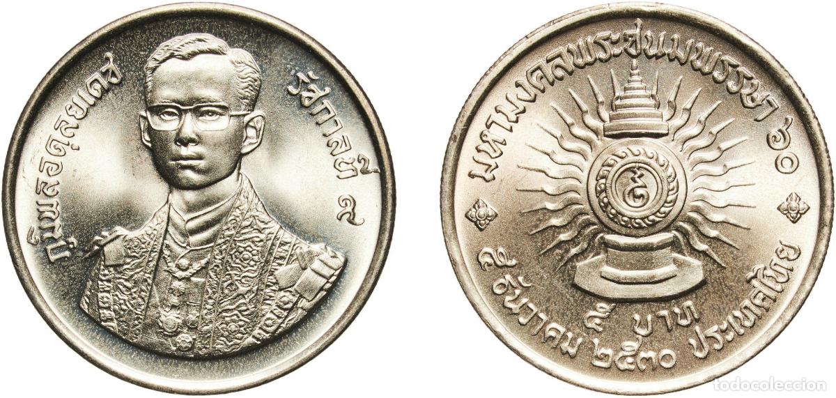 Material numism&aacute;tico: Thailand Kingdom BE 2530 (1987) 5 Baht - Rama IX (60th Birthday) Copper-nickel clad copper (1500000