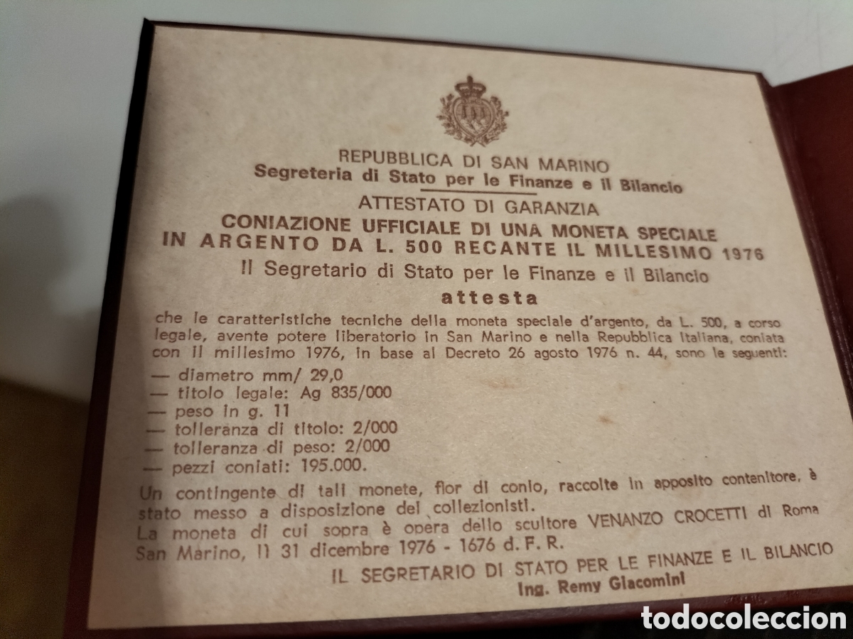 Material numism&aacute;tico: Lire 500 argento San Marino 1976 - Foto 8