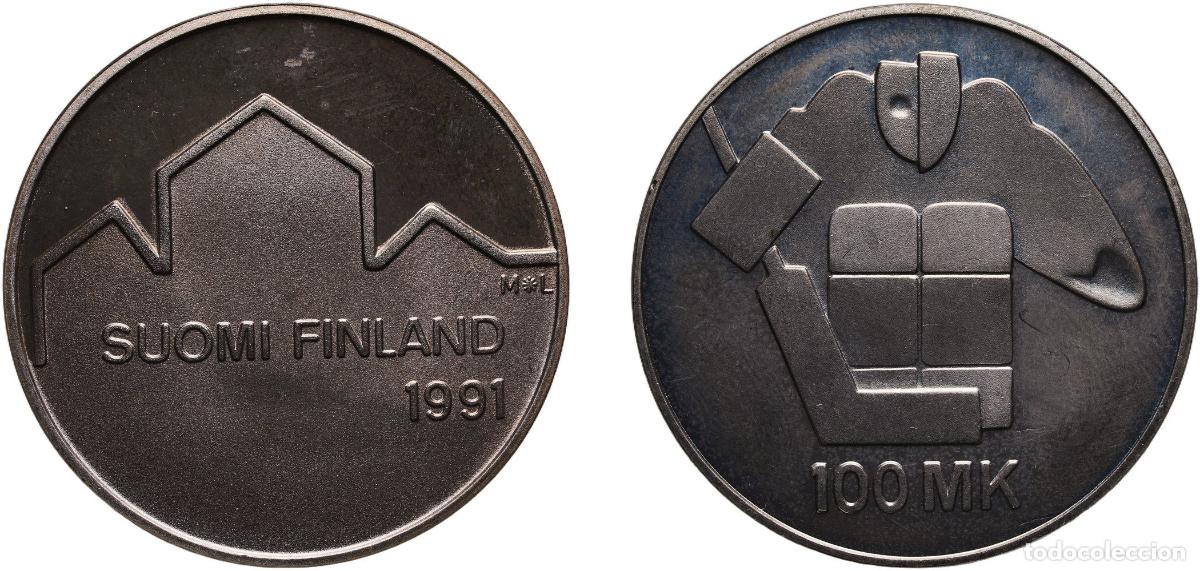 Material numism&aacute;tico: Finland Republic 1991 L 100 Markkaa (World Ice Hockey Championships) Silver (.830) Mint of Finland