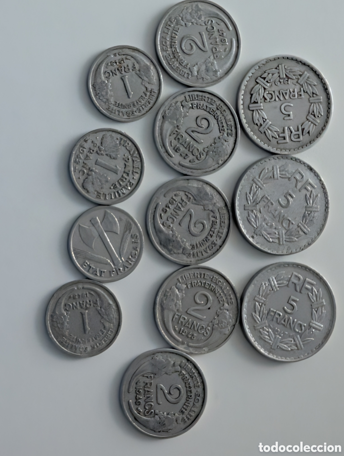 Material numism&aacute;tico: Lote 11 Monedas Francia Aluminio (1942-1949) Segunda Guerra Mundial