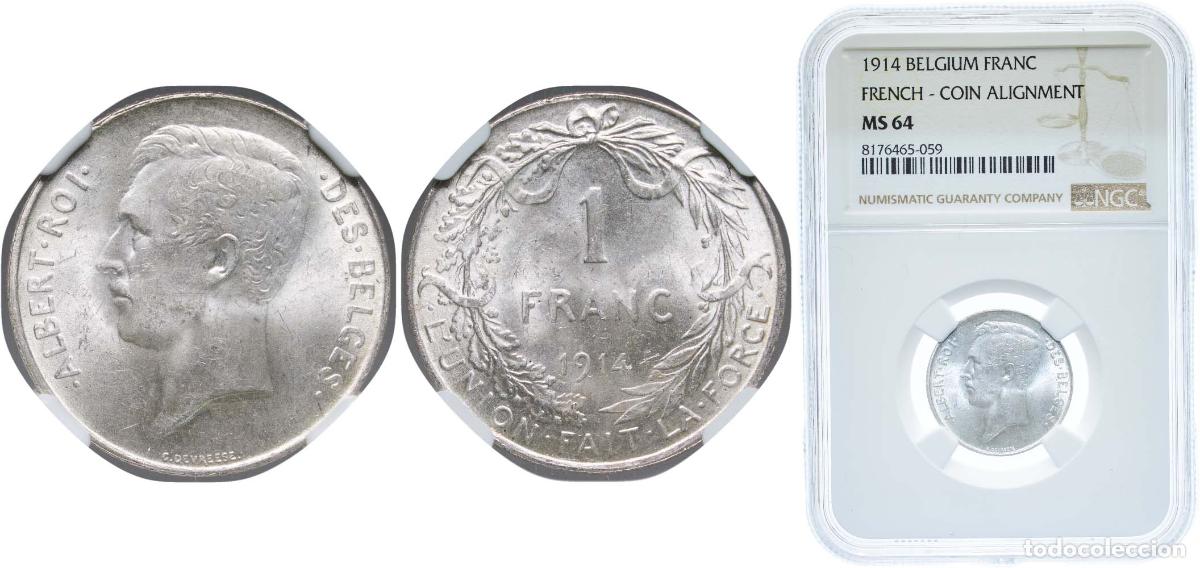 Material numism&aacute;tico: Belgium 1914 1 Franc - Albert I (Dutch text) Silver (.835) (16.5% copper) Heaton and Sons / The Min