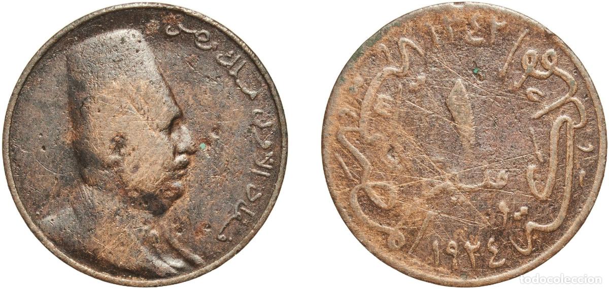 Material numism&aacute;tico: Egypt Arab Republic of Egypt AH1342(1924) H 1 Millieme - Fuad (right) Bronze Heaton and Sons / The