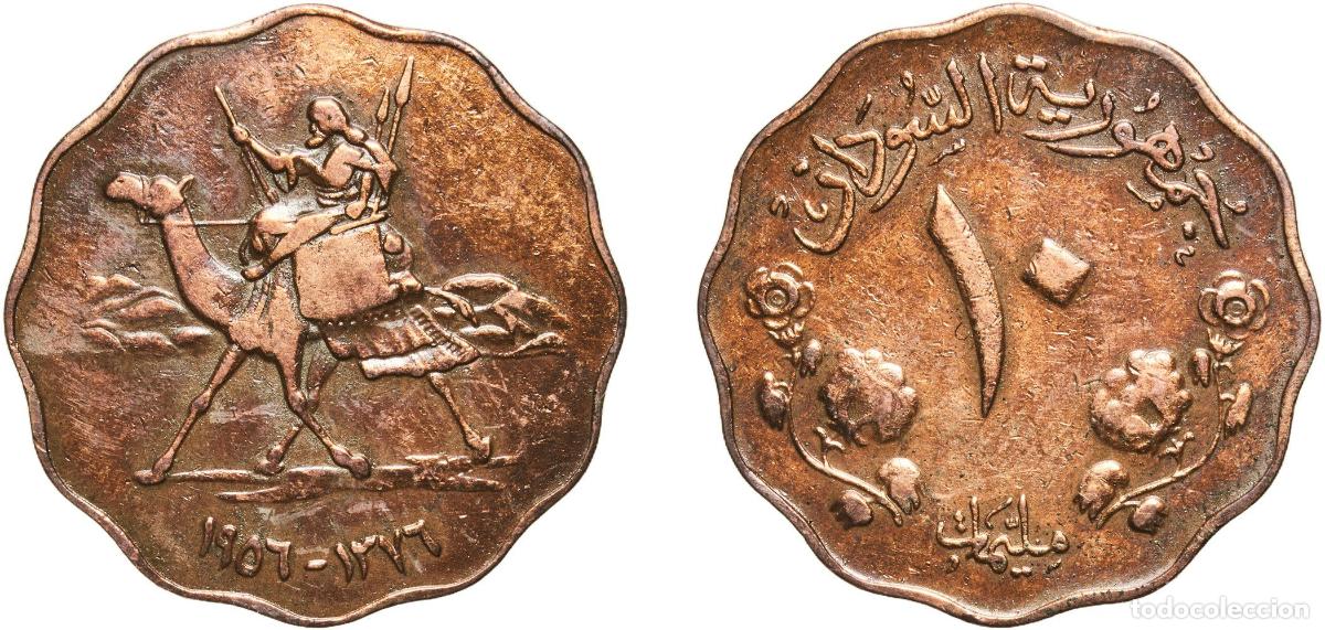 Material numism&aacute;tico: Sudan Republic AH1376 (1956) 10 Milliemes Bronze (95% Copper, 4% Tin, 1% Zinc) Omdurman Mint (15000