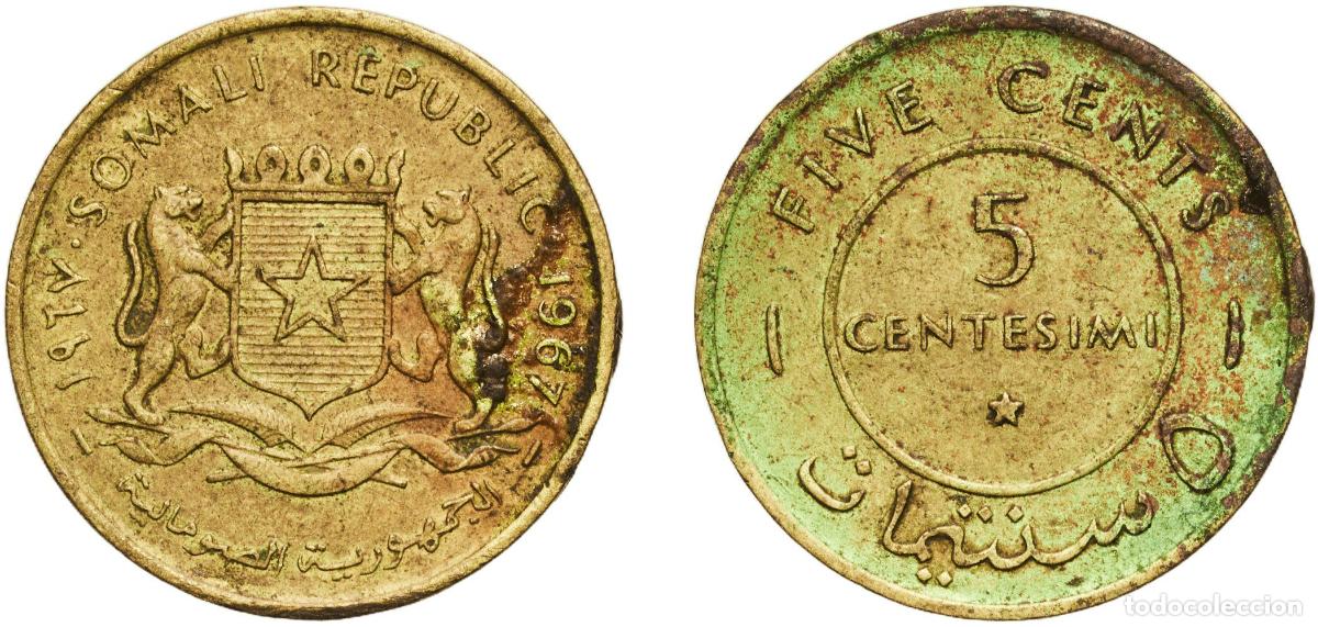 Material numism&aacute;tico: Somalia Republic 1967 5 Centesimi Brass (70% Copper, 30% Zinc) Royal Mint (Tower Hill) (10000000) 2