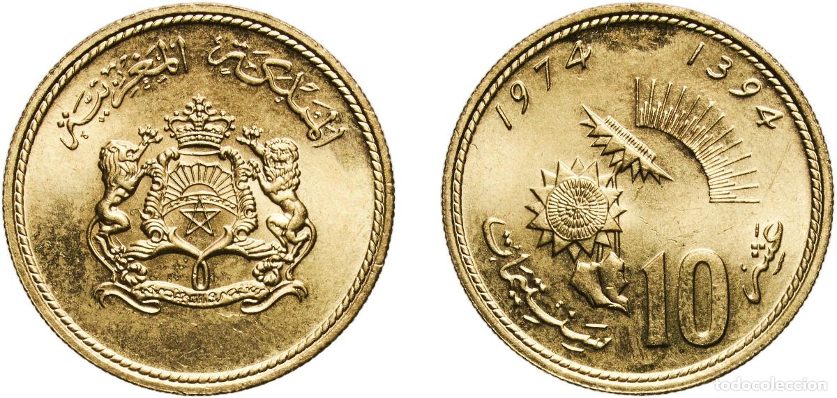 Material numism&aacute;tico: Morocco Kingdom AH1394 (1974) 10 Santimat / Centimes - Hassan II (FAO) Aluminium-nickel bronze (92