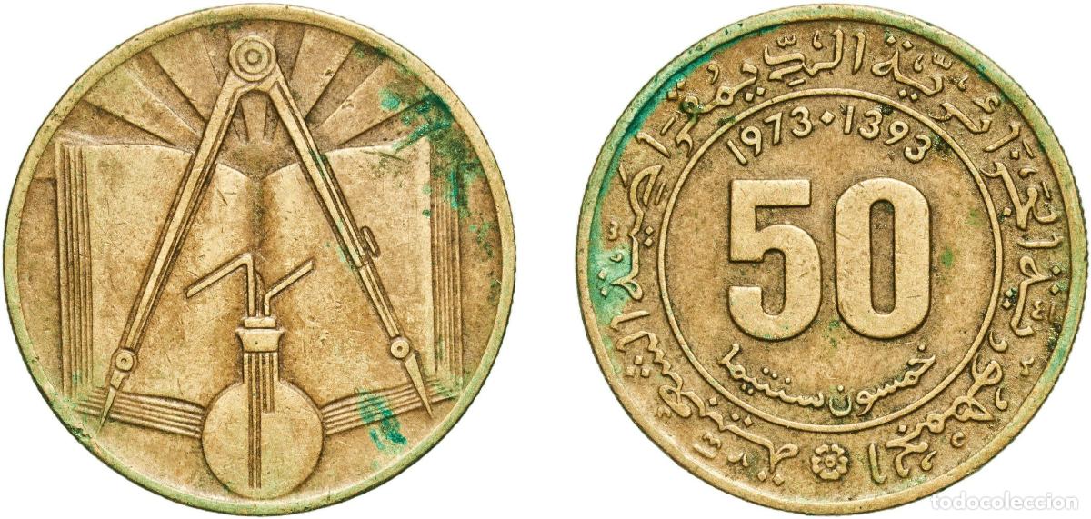 Material numism&aacute;tico: Algeria People's Democratic Republic AH1393 (1973) 50 Centimes Nickel brass (79% Copper, 20% Zinc,