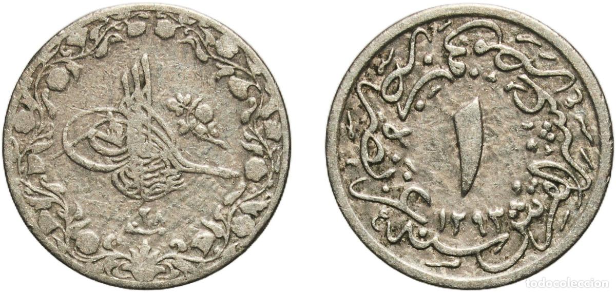 Material numism&aacute;tico: Egypt Arab Republic of Egypt AH1293 (1902) ⅒ Qirsh - Abdul Hamid II Copper-nickel (75% Copper, 25%