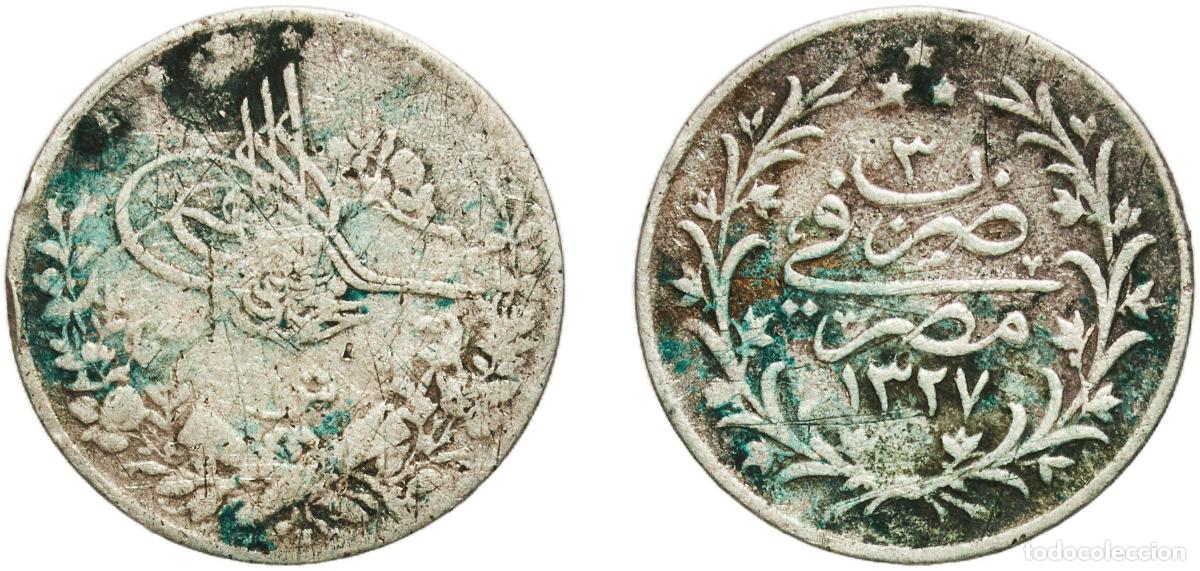 Material numism&aacute;tico: Egypt Arab Republic of Egypt AH1327 (1911) H 1 Qirsh - Mehmed V Silver (.833) (167 Cu) Heaton and S