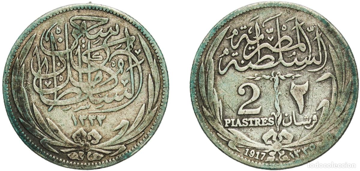 Material numism&aacute;tico: Egypt British Protectorate AH1335 (1917) H 2 Qirsh / Piastres - Hussein Kamel Silver (.833) Heaton